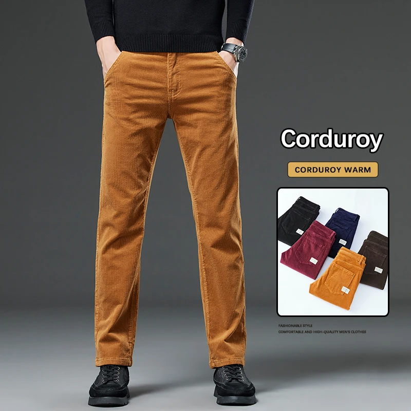 

Fashion Khaki Corduroy Trousers for Men Autumn Thick Soft Comfortable Business Casual Trousers High Quality Male Clothes