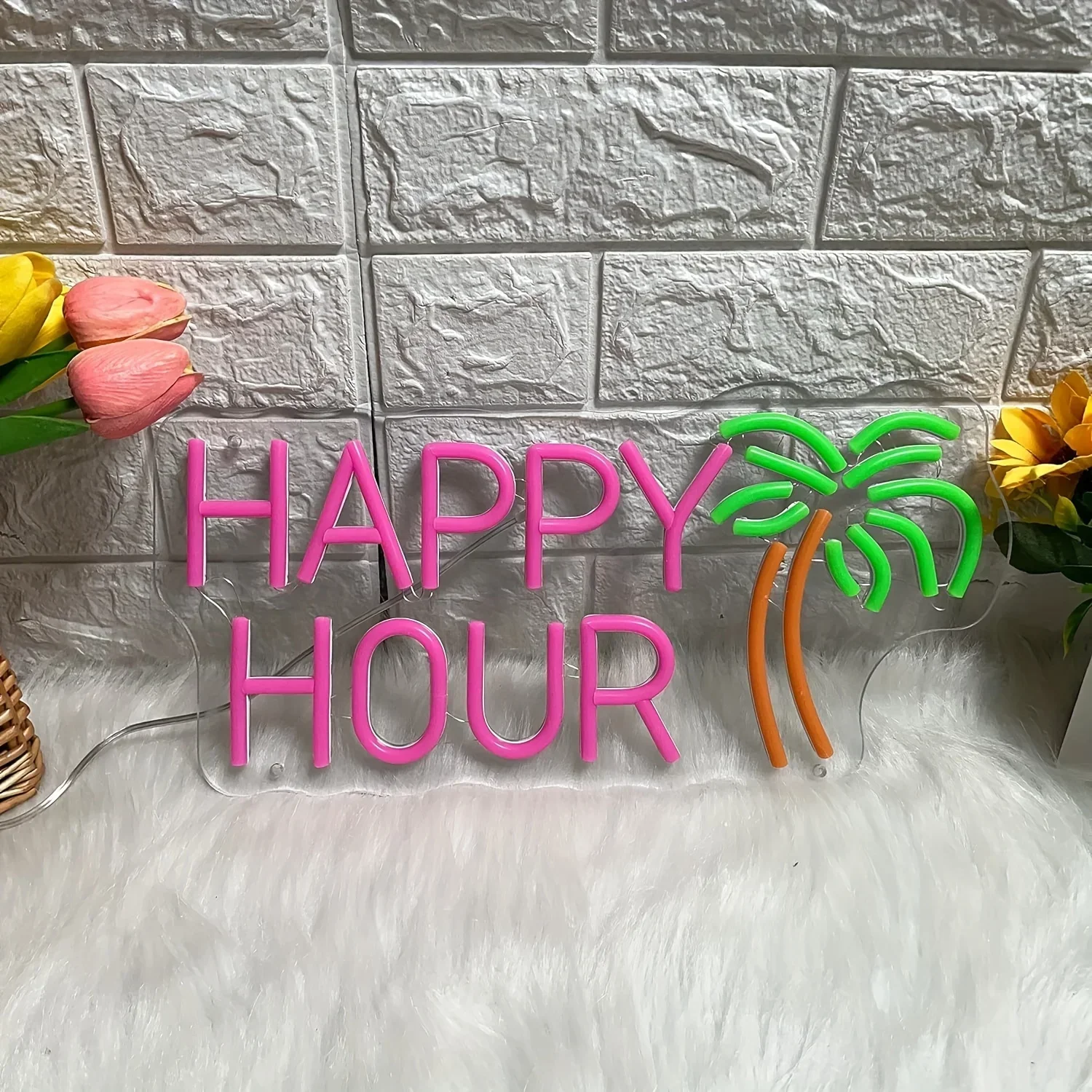 Happy Hour LED Neon Sign, cocco Palm Tree Pink Neon Light, Wall Decor Light Sign, Home Bar Club Coffee Bar decorazione dell\'hotel