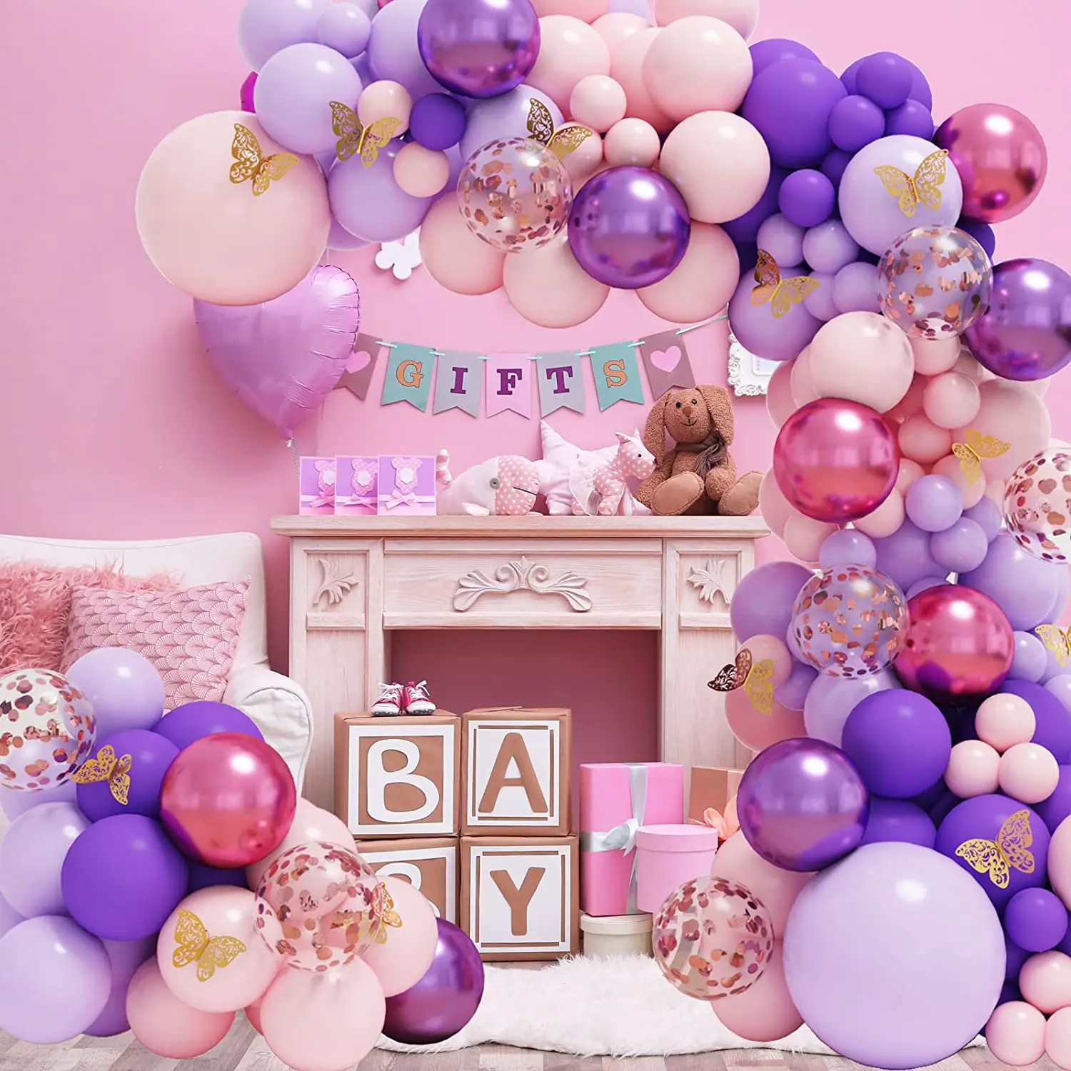 

Бабочка Женская, комплект гирлянды, розовая, фиолетовая, для дня рождения, свадьбы, вечеринки