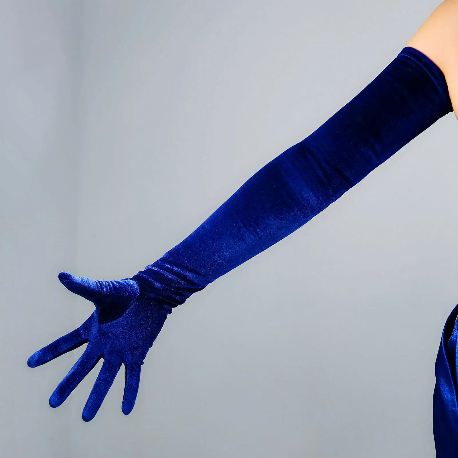 DooWay Women Navy Blue Winter Long Gloves Velvet Opera Stretchy TECH Big Arm Winter Warm Christmas Party Cosplay Evening Glove