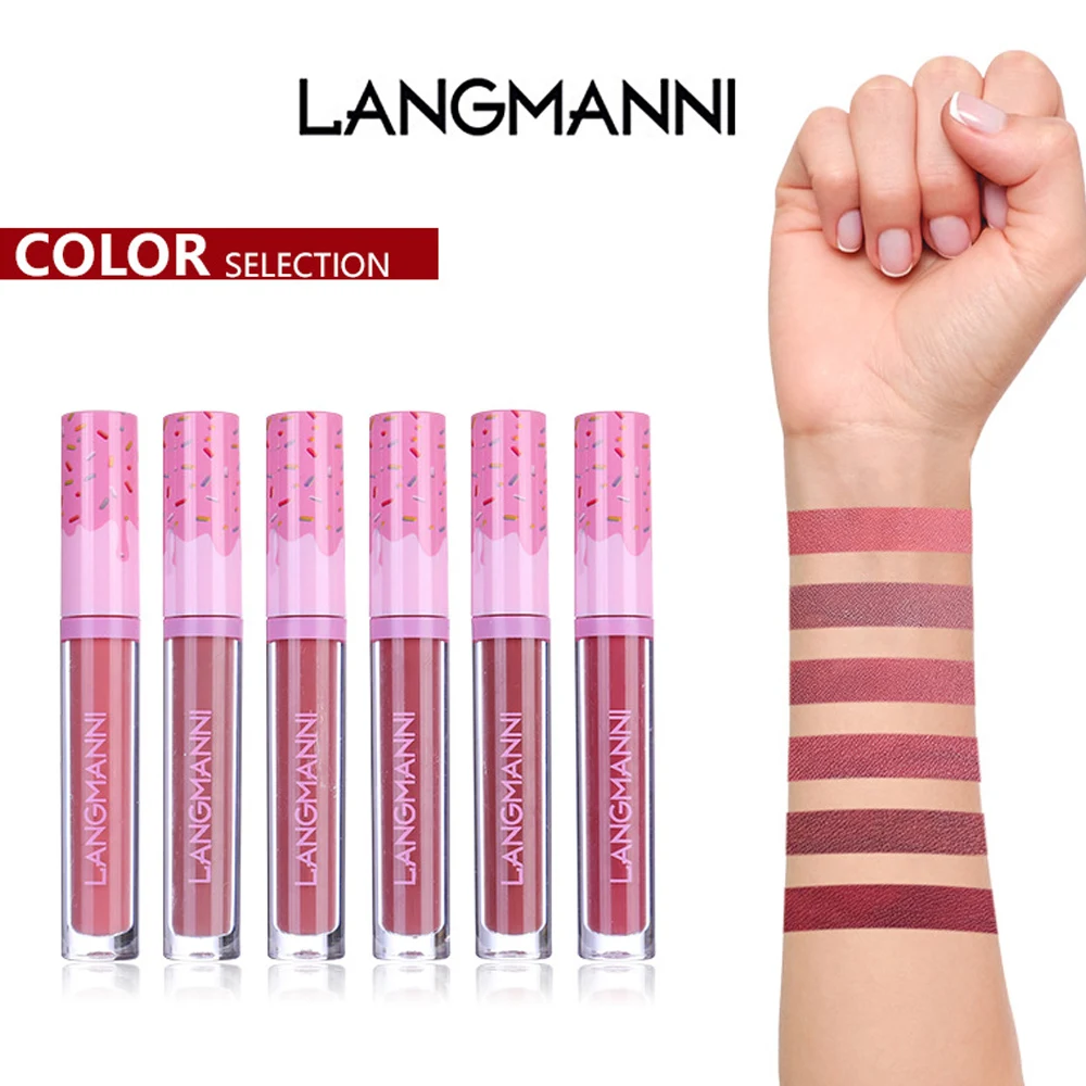 2/5PCS LangmanniSet Matte Lip Gloss Pearlescent Long-lasting Waterproof Non-fading Non-stick Cup Metallic Lip Glaze TSLM2