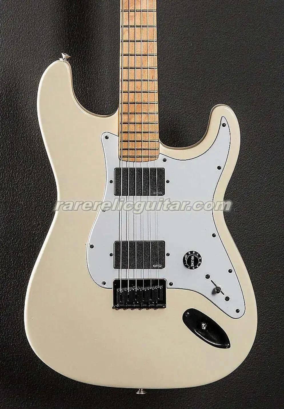 Root Flat White Satin Nitrocellulose Electric Guitar Big Headstock Maple Fingerboard No Inlay China EMG Pickup Black Hardware