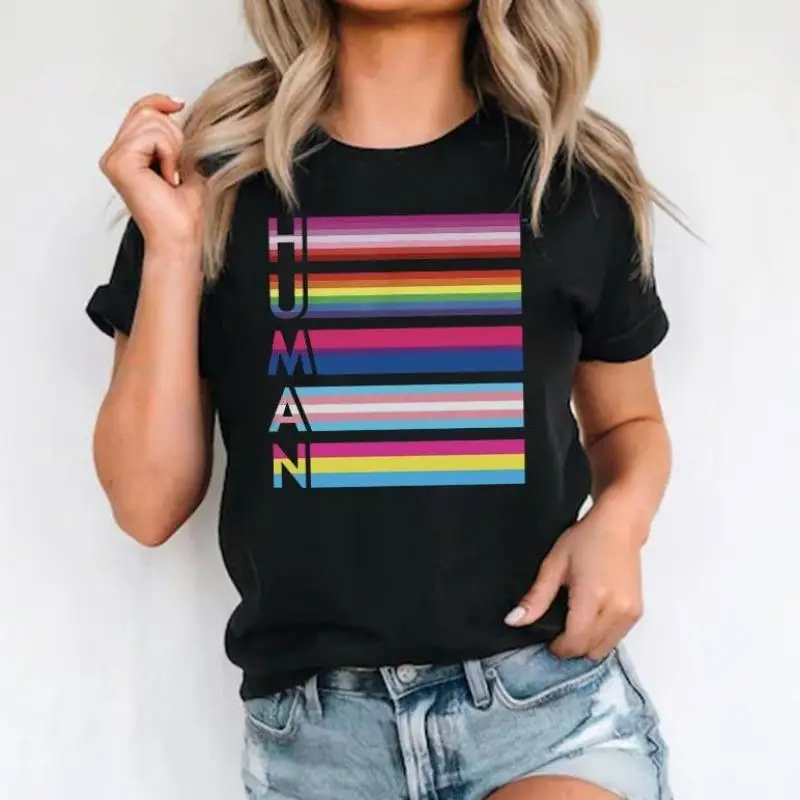 

LGBTQ Pride Human Graphic T-shirt for Women Y2K Trendy Equality Flag Print Tee Aesthetic Streetwear Top Pro Gay Rights Shirt