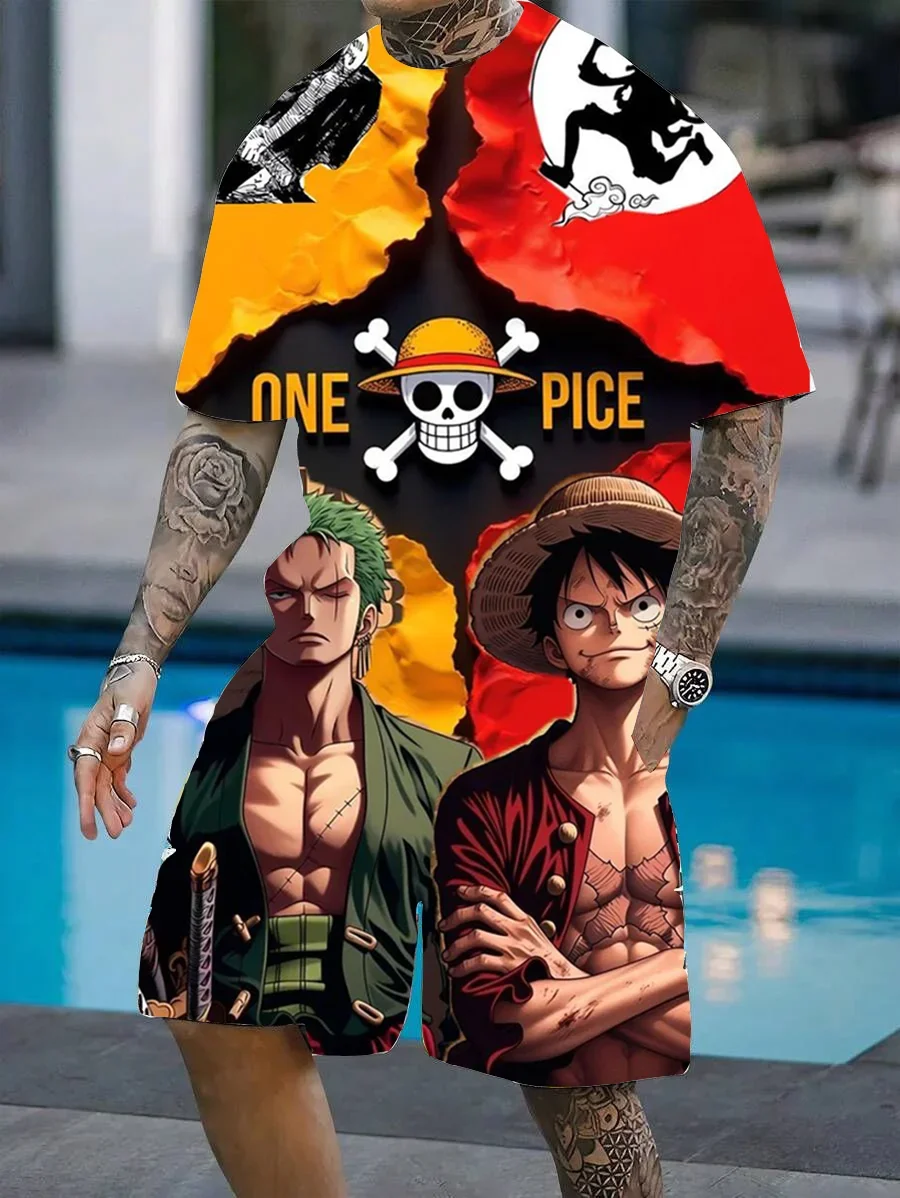 

ONE PIECE T-shirt Shorts Set Cosplay Set Men's Suit 2pcs Set Leisure Comfortable Set Men Including T-shirts Shorts Sports Summer