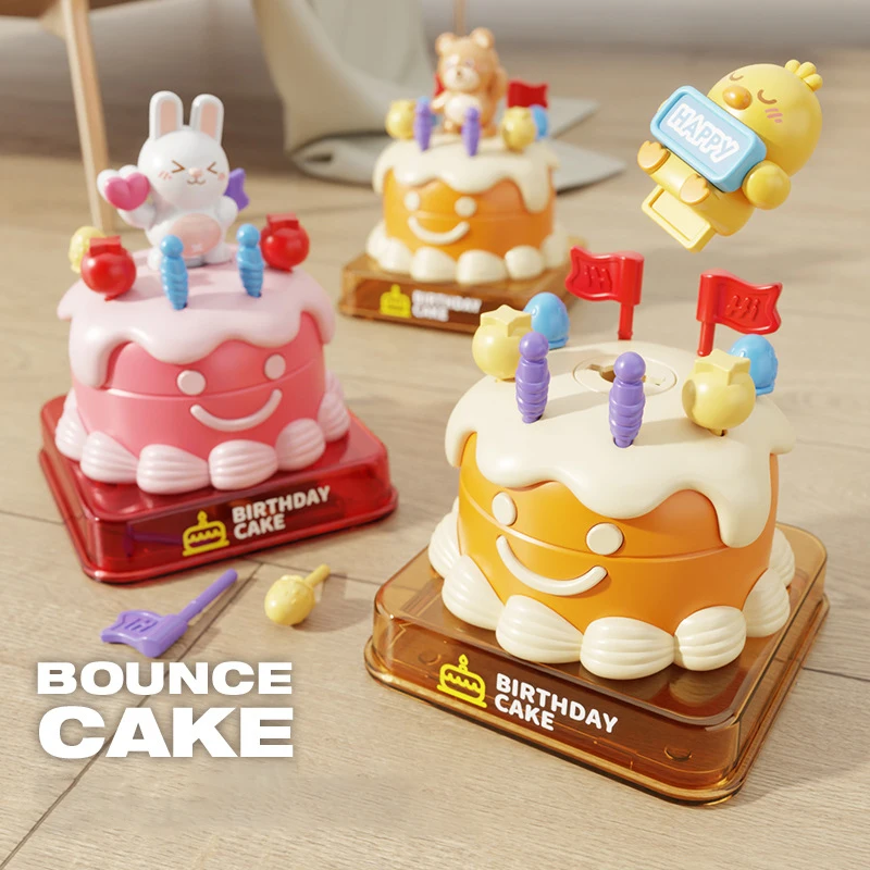 Novelty Cartoon Rabbit Bouncing Cake Toys Children Funny Creative Prank Birthday Cake Simulation Play House Toys Holiday Gift