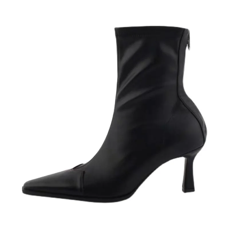 

Pointed Toe Women Short Boots Fashion Zippers Slim Ankle Booties Thick High Heel Autumn Winter Ladies Shoes