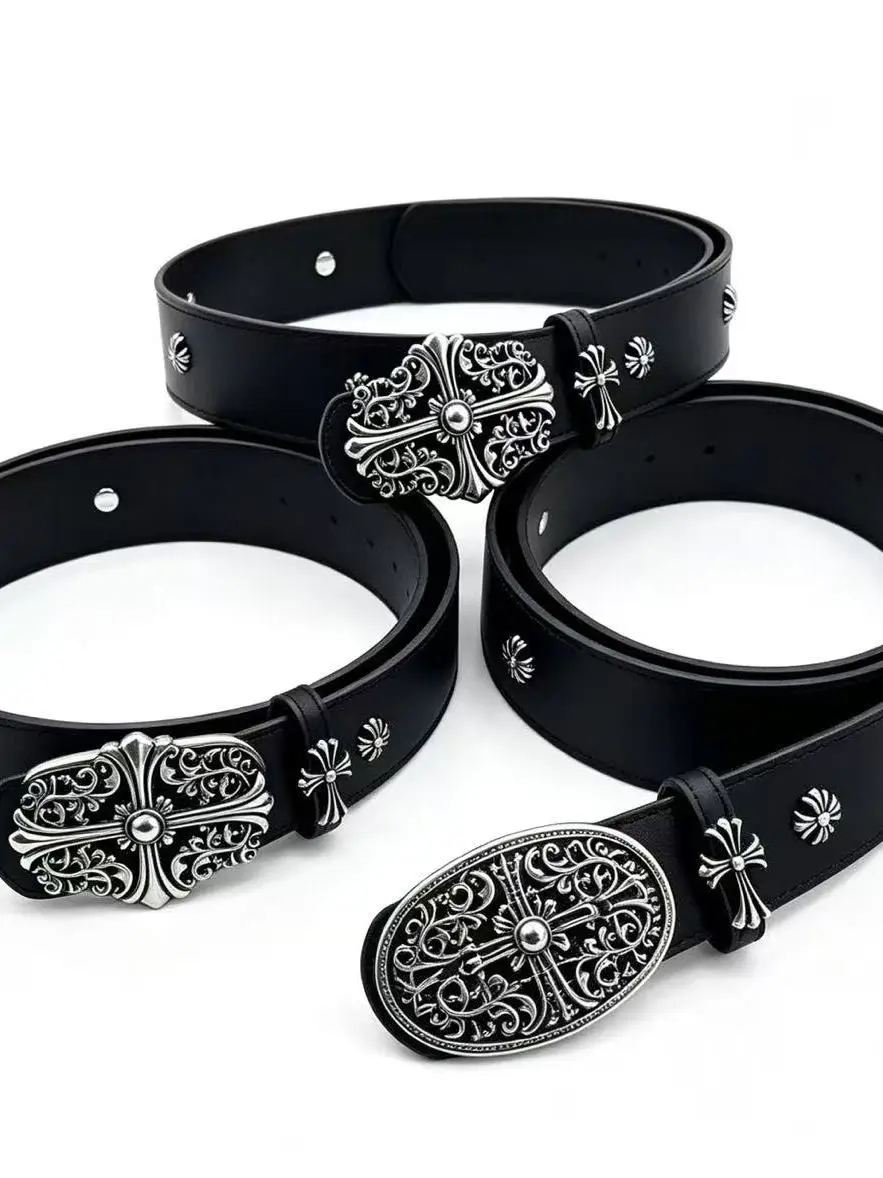 2026 New Retro Punk Cross Belt Unisex Black Metal Buckle Rivet Decorative Waist Belt Versatile Fashionable PU Material