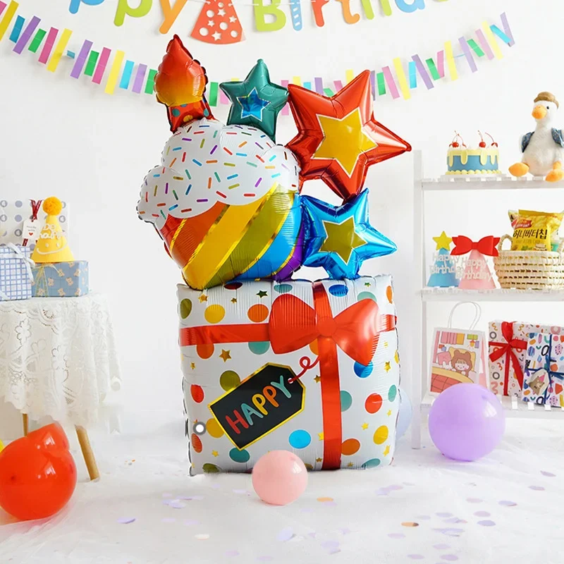 Ballon en aluminium en forme de gâteau d'anniversaire de 42 pouces, parfait pour la décoration de fête d'anniversaire, le décor de célébration, la mise en scène de la fête