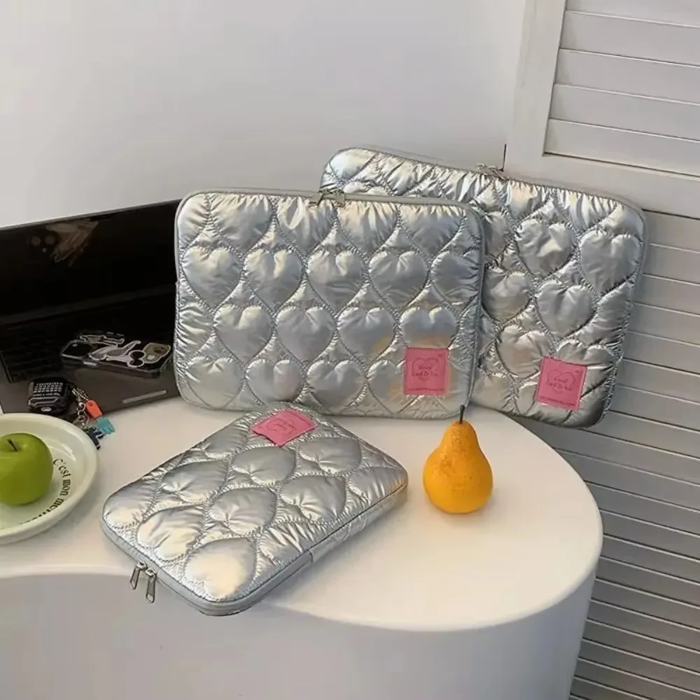 

11/15inch Puffy Laptop Bag Macaron Color Embroidery Tablet Sleeve Bag Shockproof Love Pattern Notebook Bag for Ipad/Macbook