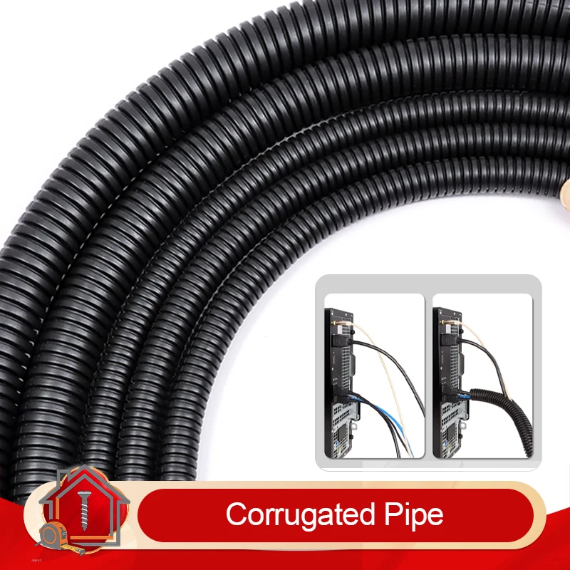 1/5/10m Corrugated Pipe PP Insulated AD 7.5 ~ 34.5mm Wire Harness Threaded Hose Plastic Auto Mechanical Line Protection Sleeving