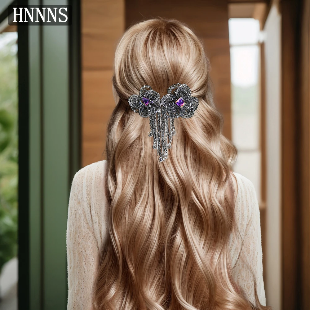 HNNNS Fashionable Bride Wedding Purple Bow Handmade Beaded Tassel Ladies Elegant Banquet Party Everyday Headwear YXA68