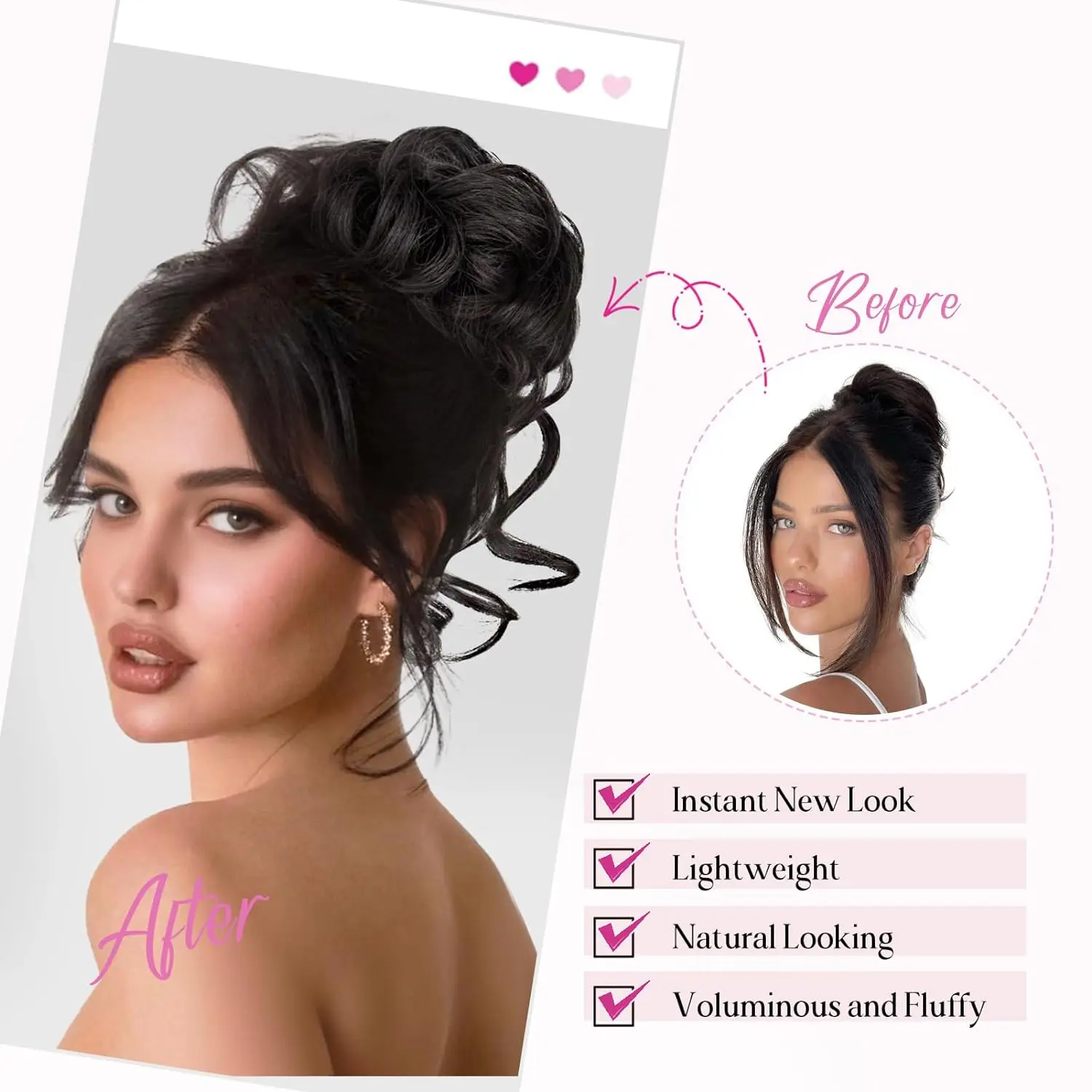 Tousled Updo disordinate estensioni del panino pezzi di capelli con elastico elastico per capelli da donna, Scrunchie per panini a coda di cavallo