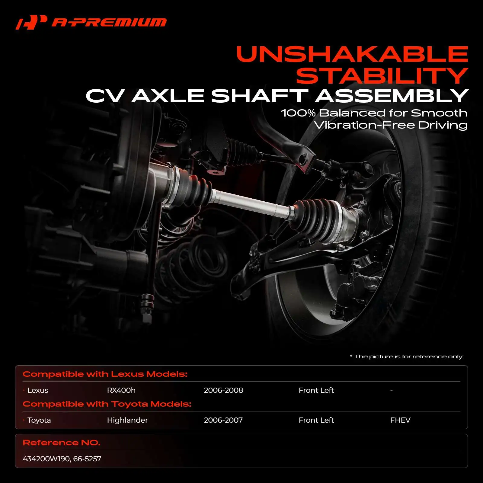 A-Premium Front Driver Side CV Axle Assembly for Toyota Highlander 2006-2007 Lexus RX400h 2006-2008