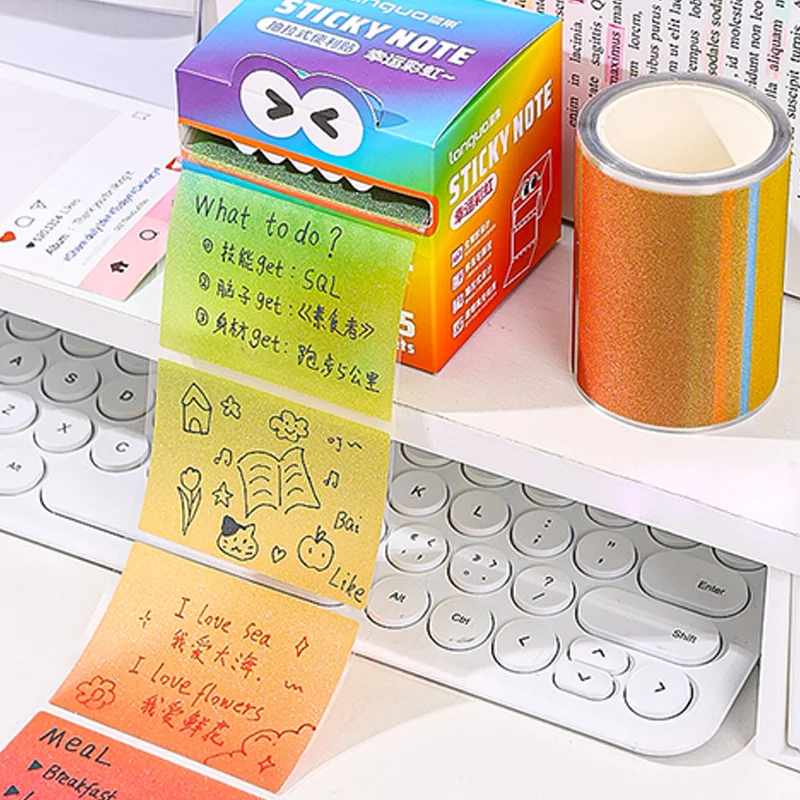 Picture 5: LANGUO 105 Sheets/roll Pull-out Sticky Notes Student Stationery Sticky Notes Transparent Color Sticky Notes DIY Handbook
