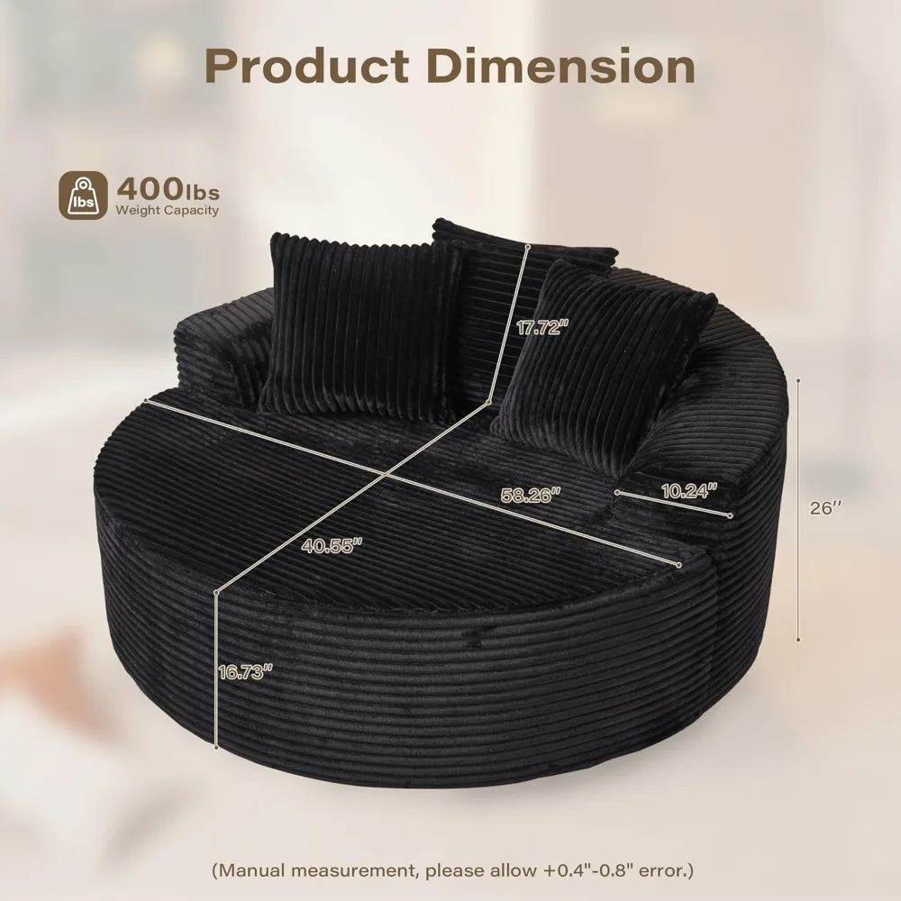 كرسي صالة كبير الحجم مستدير كبير الحجم، سروال قصير منجد بمقعد عميق، لا يتطلب تجميع، مريح للاسترخاء