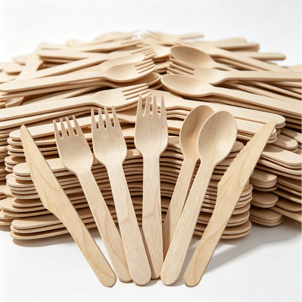 60/120/360Pcs Disposable Wooden Cutlery Set Wood Knife Fork Spoon For Birthday Party Picnic Wedding Supplies Dessert Cake Scoop