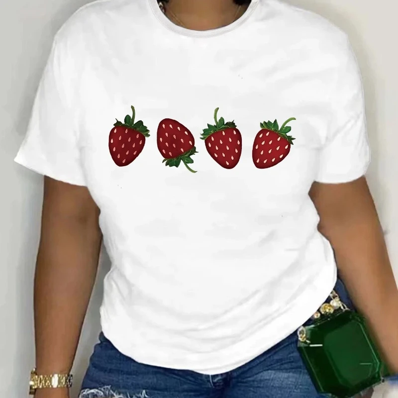 

Women Strawberry Graphic Print Plus Size T-shirts Summer Fashion Casual Tops for Women O-Neck Oversize Short Sleeve T-shirts