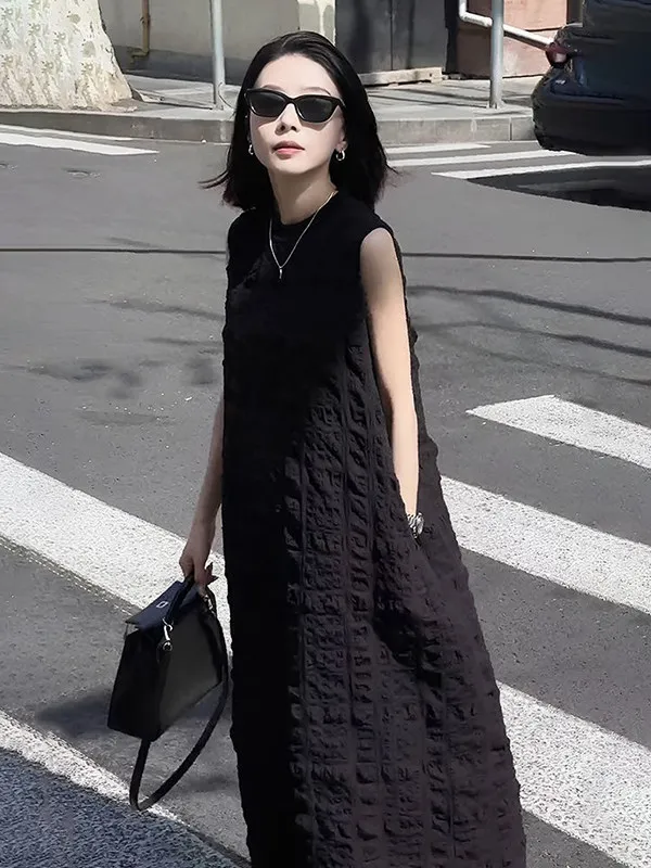 

Летнее повседневное платье миди без рукавов больших размеров для женщин, свободного кроя, в стиле жилетки, французский стиль, А-силуэт