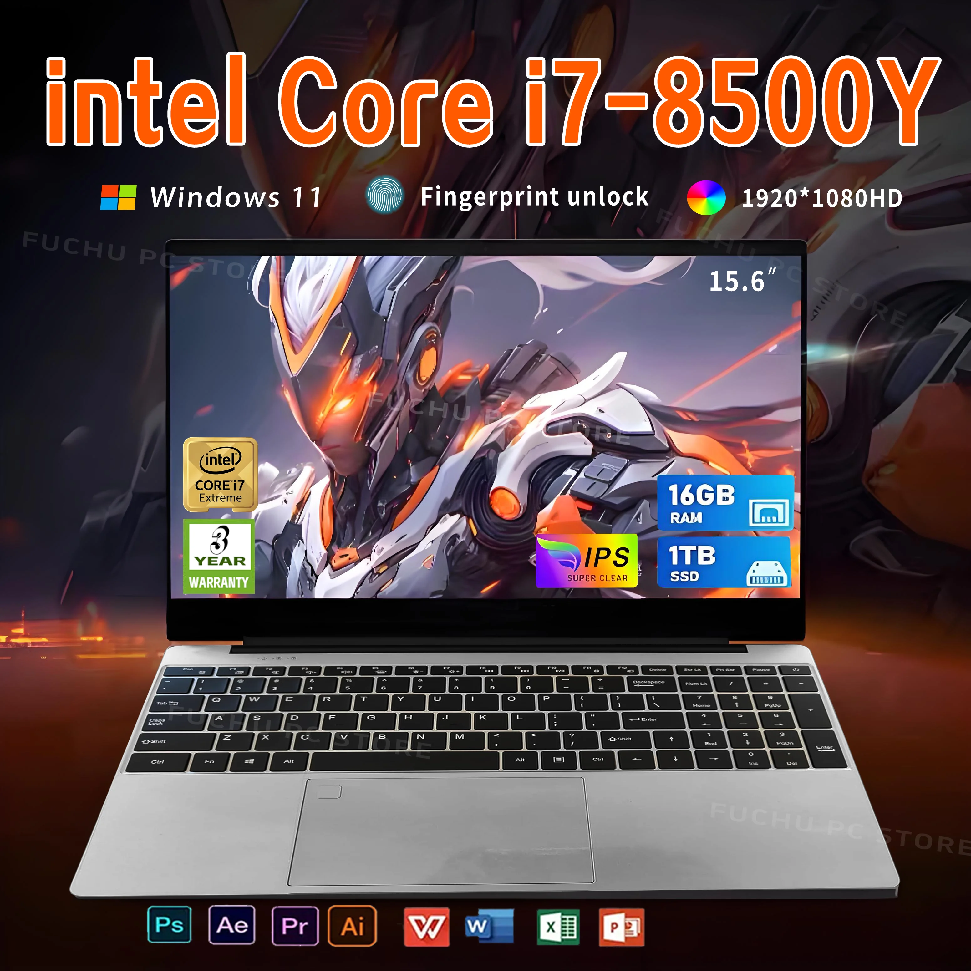 

15,6-дюймовый ноутбук Intel Core i7-8500Y Windows 11, разблокировка отпечатков пальцев, ПК, офисный учебный ноутбук, игровой компьютер, 16 ГБ ОЗУ, ноутбуки