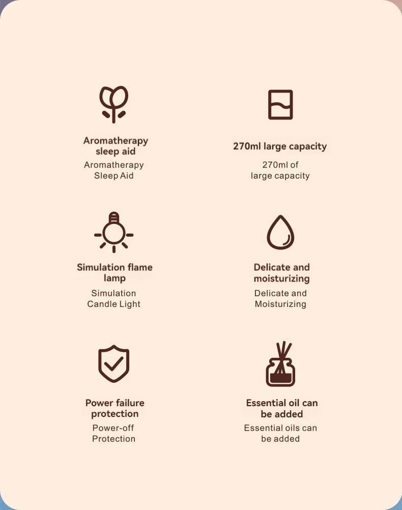 1pcs Flame Effect Aromatherapy Air Humidifier Essential Oil Ultrasonic Diffuser USB Powered Filter-Free Silent Wide Spray Range