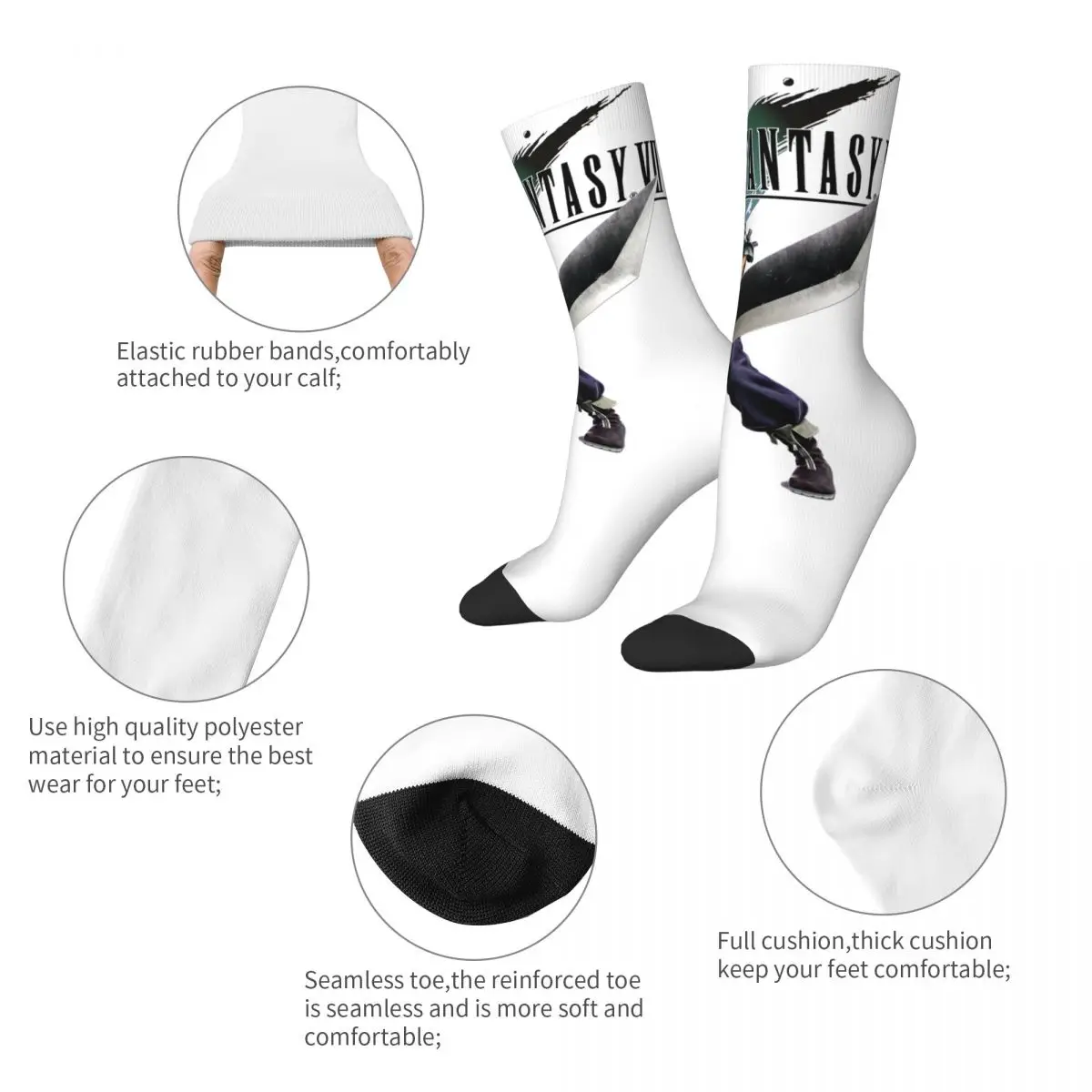 Casual Cloud Strife Final Fantasy VII Design Sports Socks Accessories All Season FF7 Games Comfortable Long Socks Non-slip