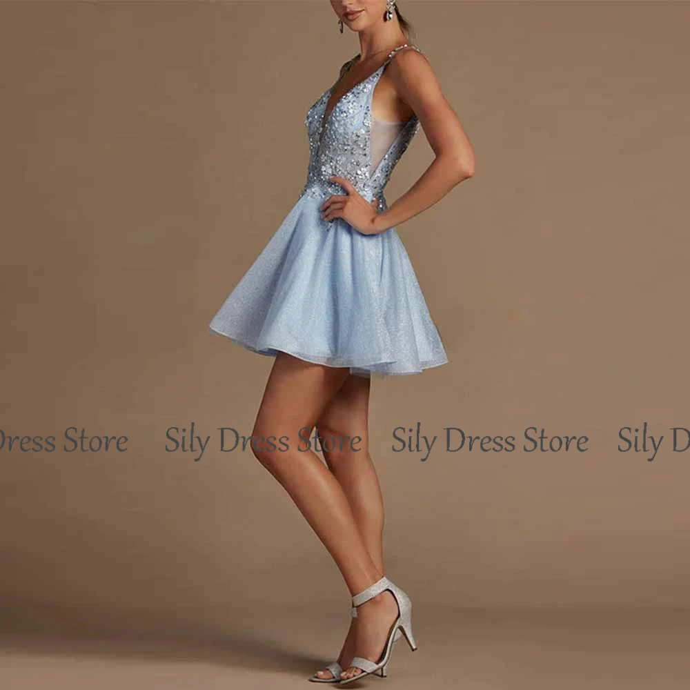 فساتين حفلة موسيقية رومانسية للسيدات الأورجانزا ألف خط فستان العودة للوطن السماء الزرقاء الحبيب زين Ruched عارية الذراعين فساتين الحفلات البسيطة