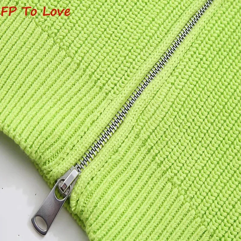 Wiosenne 2024 klapy podwójne Zip sweter dziergany PB & ZA kobieta zielona kurtka designerski Top 3519012