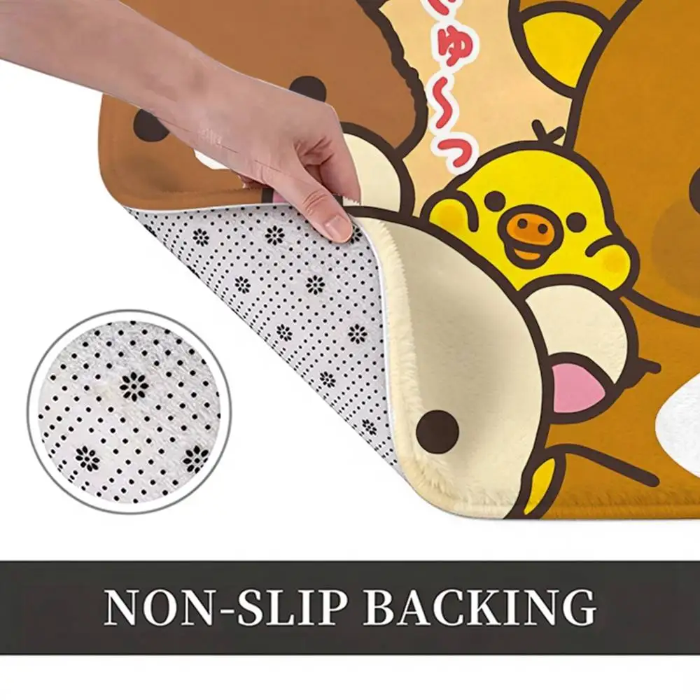 Cartoon R-Rilakkuma Cute Design Home Decor Short Plush Floor Mat, Non-Slip & Easy to Clean for Multi Doorways