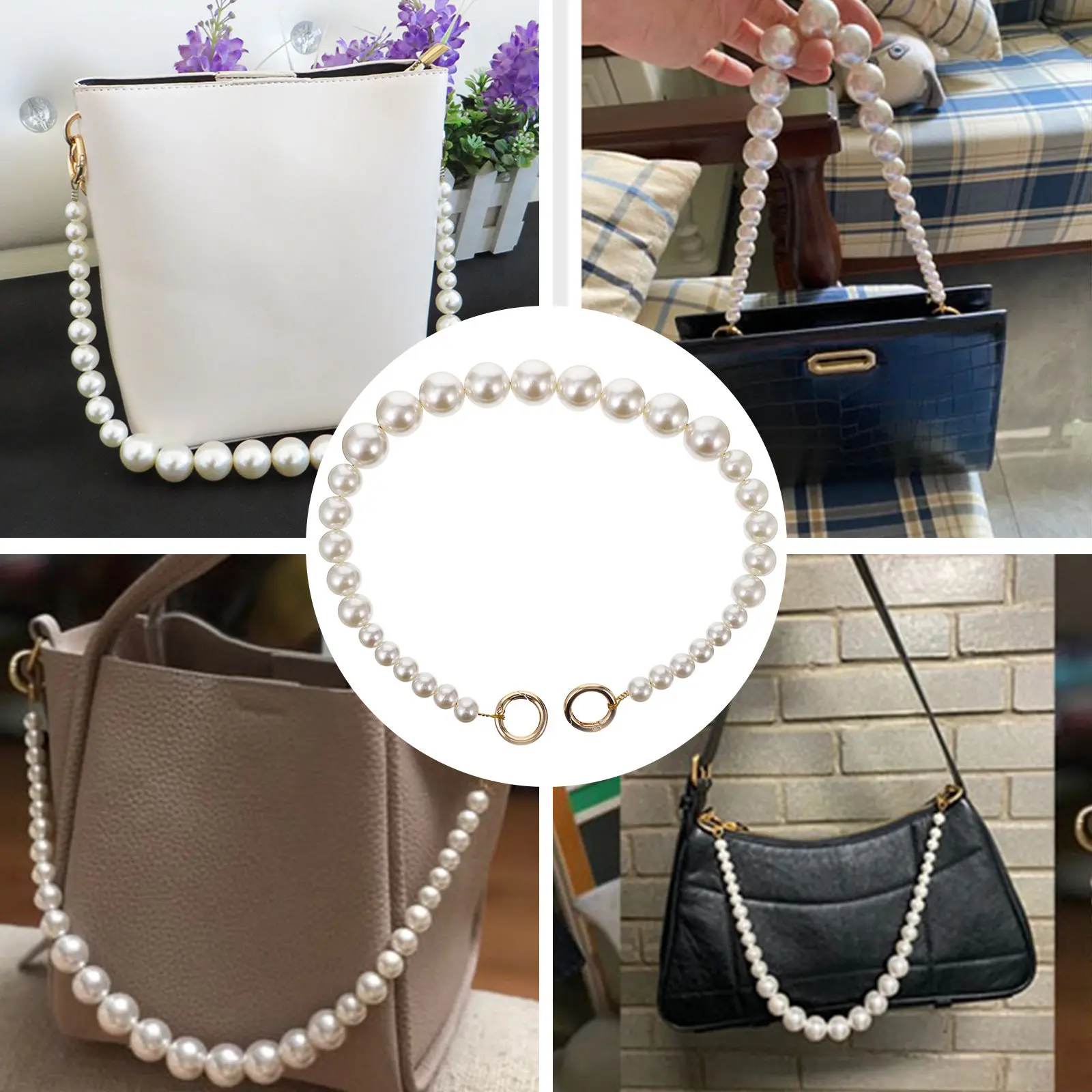 1Pcs Elegant Pearl Chain Strap for Handbag Customization Sturdy Alloy Ends Easy Install Reusable Bag Chain Strap DIY Purse