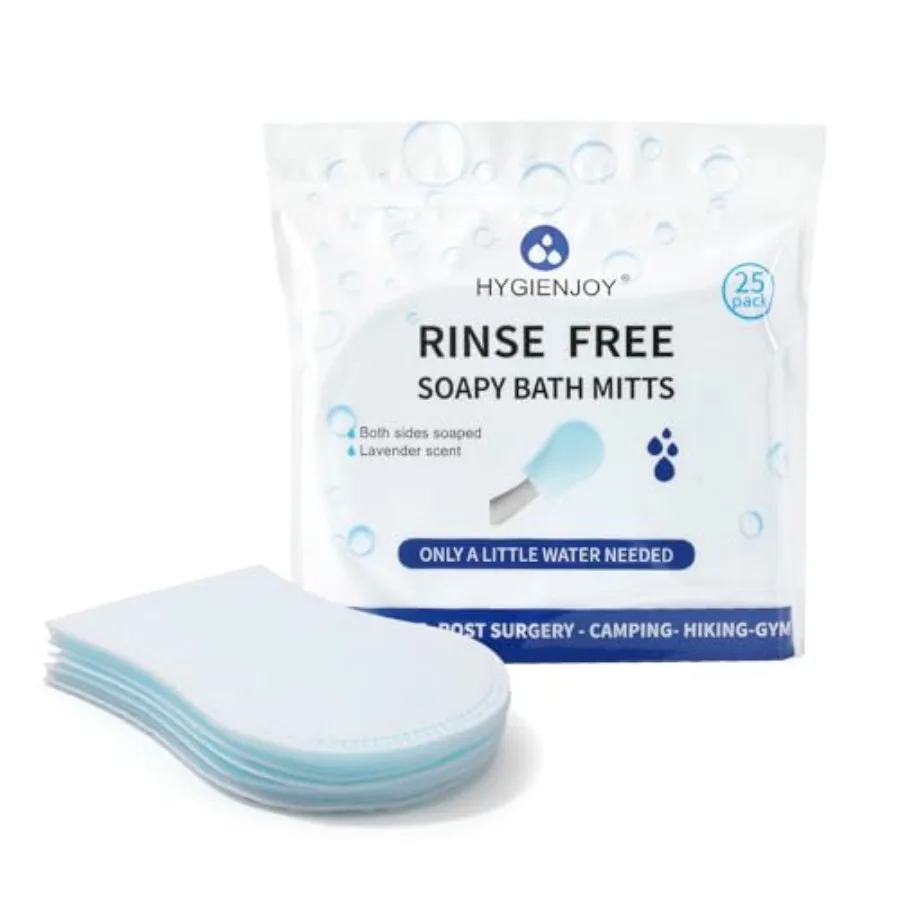 HYGIENJOY- Rinse Free Bath Sponges Mitten-Shaped, Body Wipes Pre-soaped and Dry, Body wipes for adults bathing no rinse, for Nu