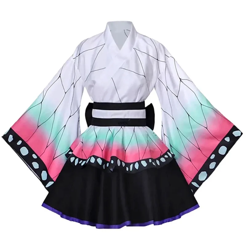 Anime demon slayer quimono vestidos de empregada kamado nezuko cosplay traje japonês quimonos feminino lolita vestido festa de halloween presente