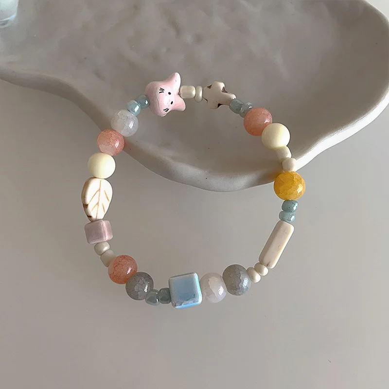Cartoon Anime Little Bunny Ceramic Bracelet for Women Cream Macaron Color Series Bracelet Girls\' Cute Jewelry Accessories