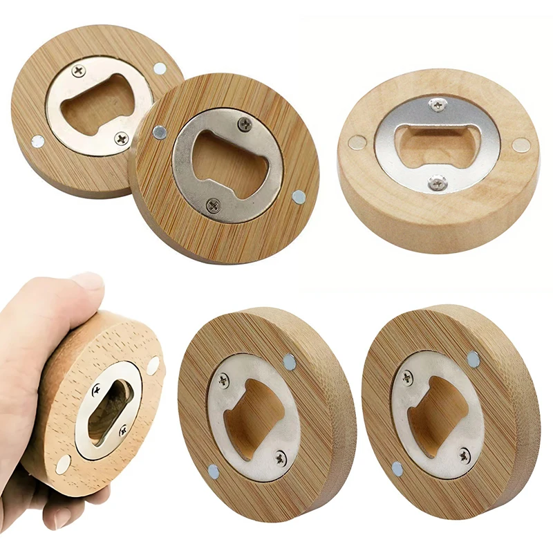 

1/2PCS Magnetic Beer Bottle Opener Portable Round Shape Wooden Beverages Open Tool Suitable for Bar Party Fridge Decorations ZYF