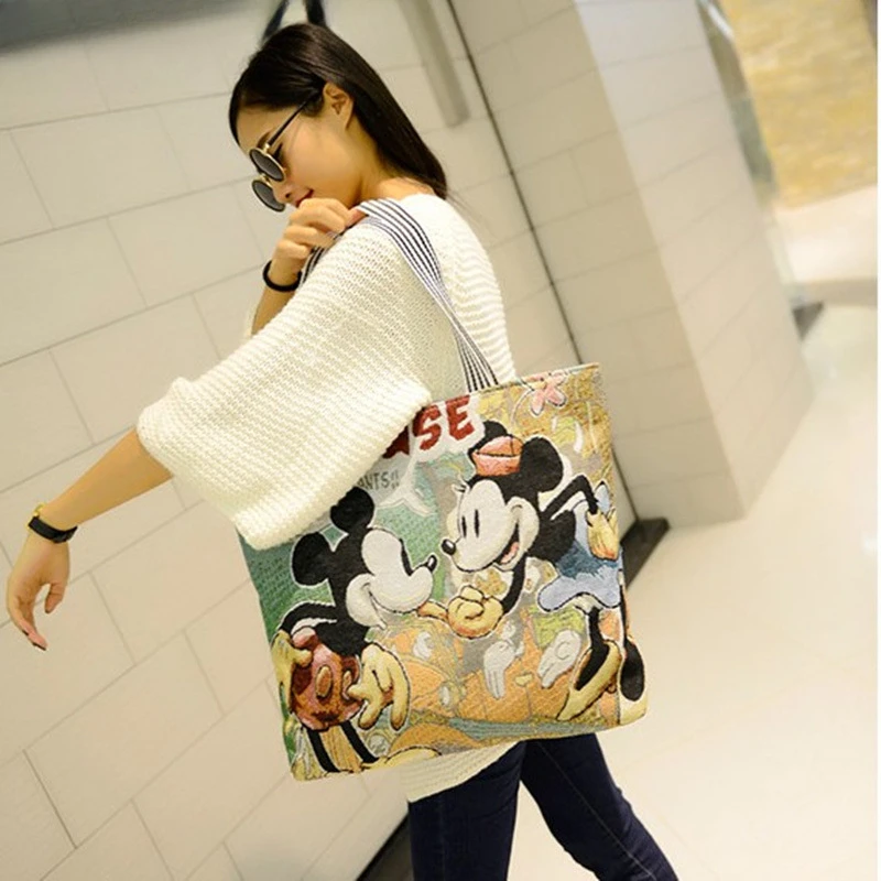 Disney Mickey Mouse handbag shoulder Cartoon Large Capacity Shopper  Canvas lady cute women bag crossbody bags