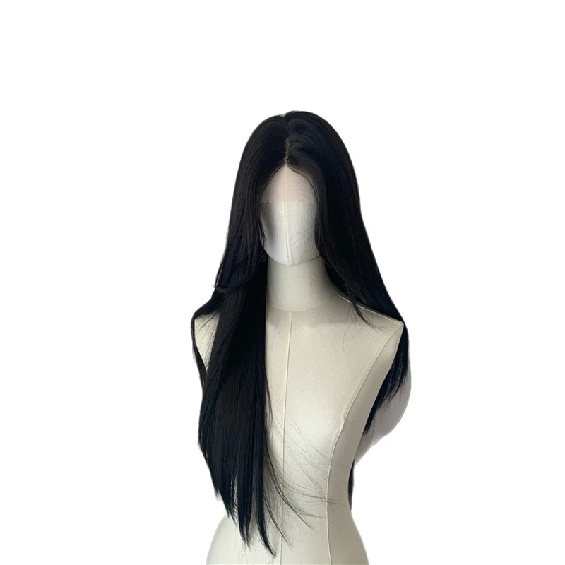 

Премиум термостойкий черный длинный прямой парик с натуральной многослойной линией роста волос и челкой «Драконья борода» для женщин: на каждый день/для косплея/на вечеринку