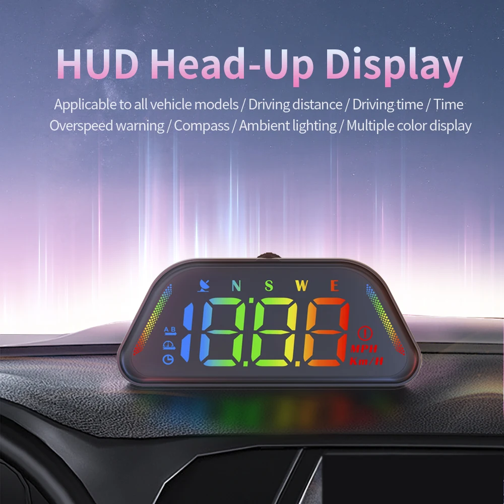 Plug and Play GPS Speedometer Multicolor Head-Up Display 2.5-inch LED Screen Ambient lighting/Speed/Compass Universal cars HUD