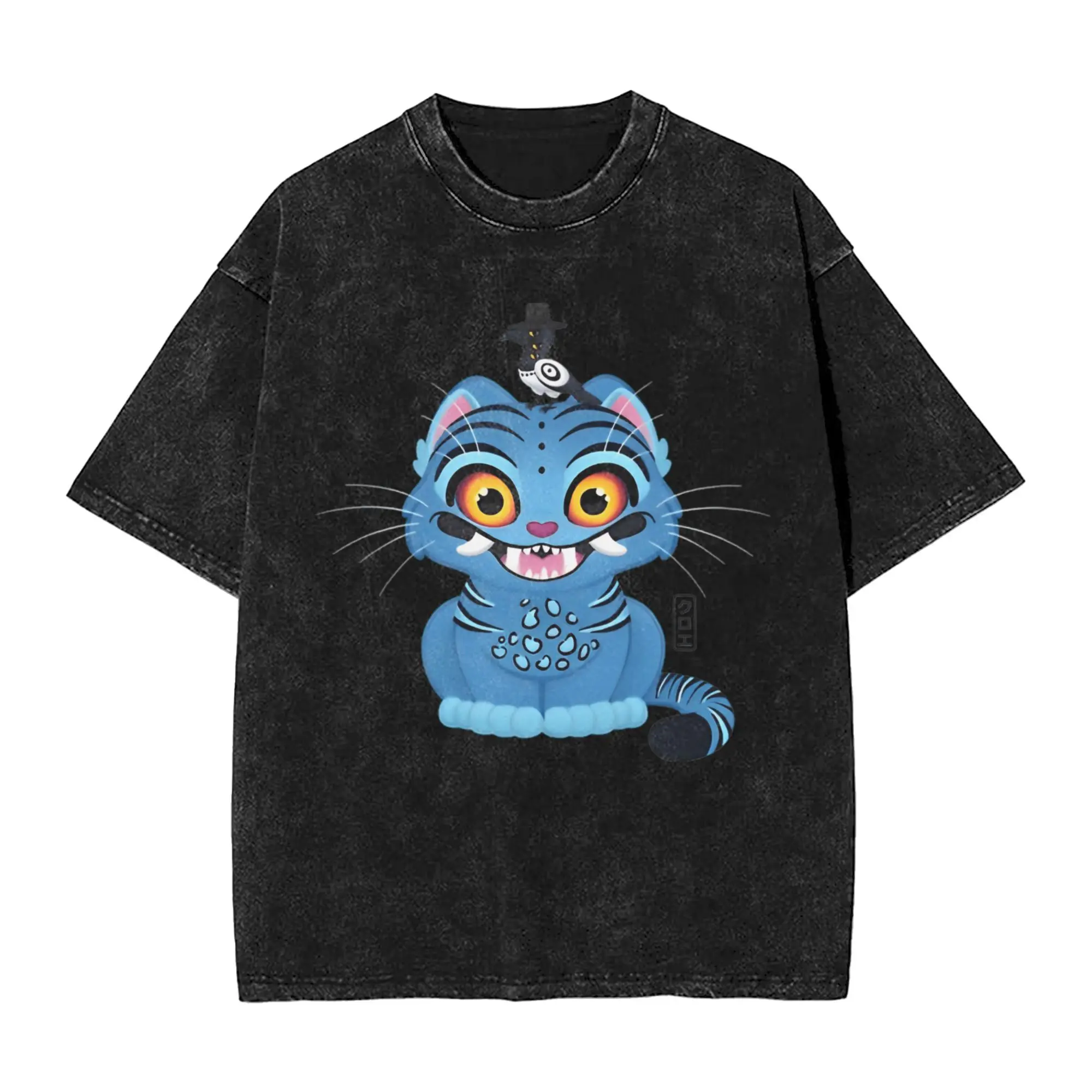 

KPop Demon Hunters Промытая футболка Мужская хлопковая футболка Derpy Tiger And Bird Пляжная футболка в стиле хип-хоп с круглым вырезом Дизайнерские топы большого размера