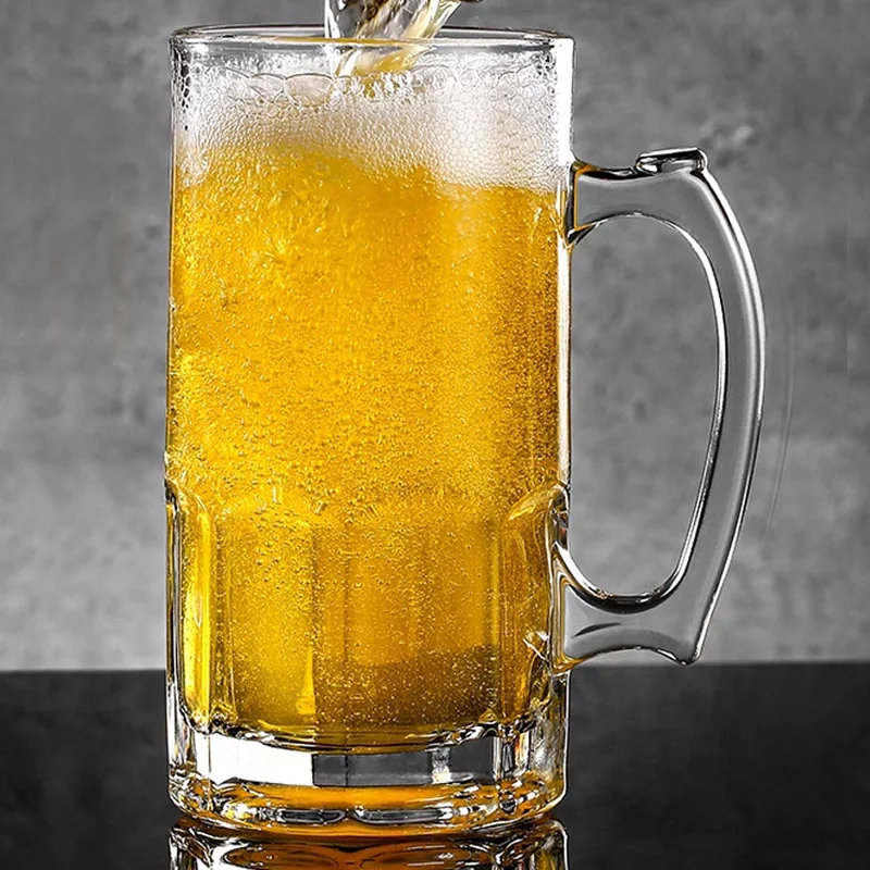 1000 ml großes Fassungsvermögen mit Griff, großer Glas-Bierbecher, dicker, hitzebeständiger Teebecher, großer Entwurfsbierbecher