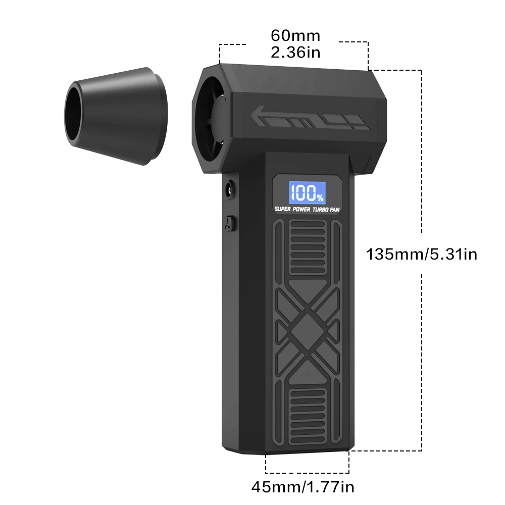 

P80 Turbo Fan 990000RPM Turbo Jet Fan Electric Air Duster Portable Cleaning Blower Tool Type-C Charging 4 Gears Speed Adjustable