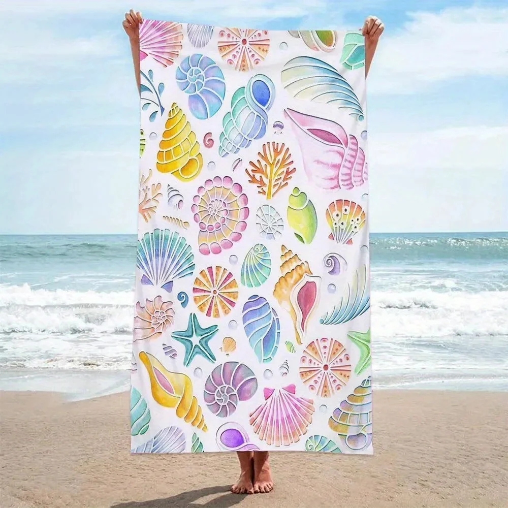 Beach Towels Luxury Microfiber Beach Towel Colorful Shell Pattern Sunscreen Windproof Beach Pool Camping Travel Blanket