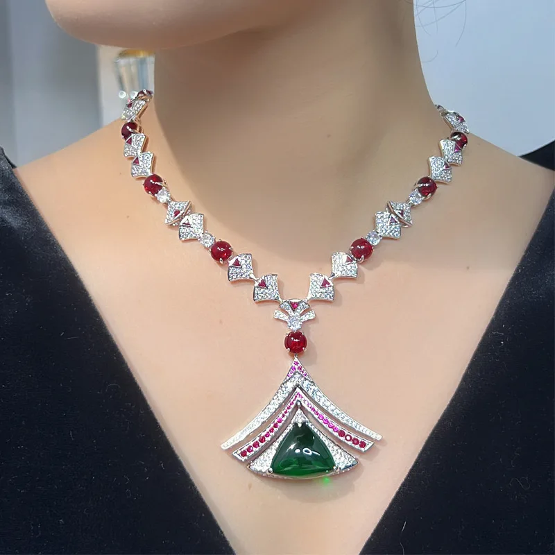 Vintage Advance Green Color Red Agate Beads Drop Earrings Necklaces Set AAA+ Zircon Necklace Chain Jewelry Sets for Women Party