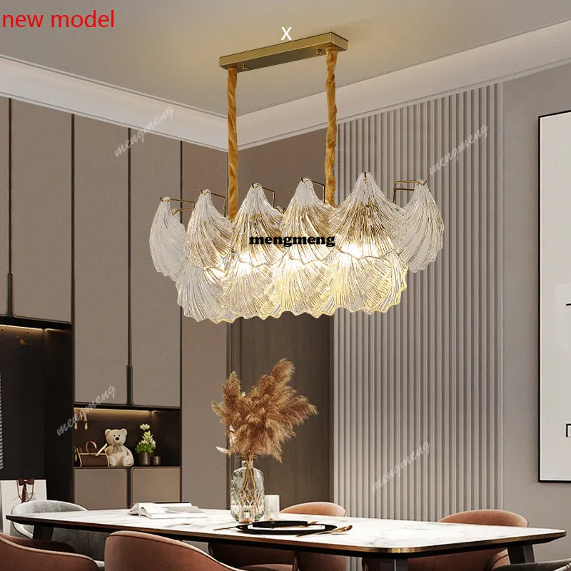 

M138Restaurant chandelier French light luxury shell glass bar light creative dining room table light