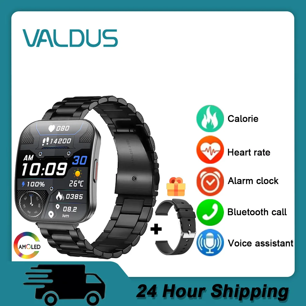 

VALDUS 2025 Новые умные часы VS61 Pro для мужчин и женщин, Bluetooth-вызов, голосовой помощник, водонепроницаемые изогнутые умные часы AMOLED для Android IOS