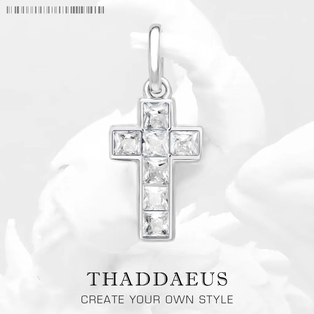 

Кулон с белым крестом, новинка, стерлинговое серебро 925 пробы, гламурные ювелирные изделия, европейский аксессуар, модный подарок для женщин