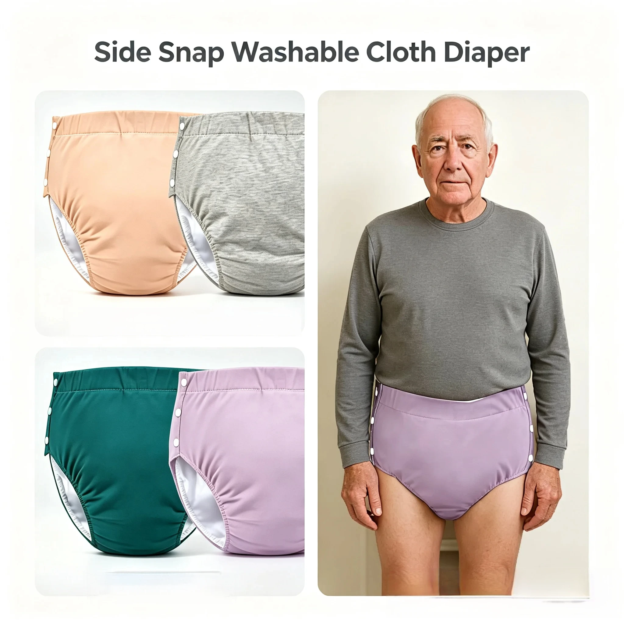 2Pcs Reusable Washable Adult Incontinence Pants Side Adjustable Snap Absorbent Cloth Diaper Pants Comfort Soft For Seniors Care