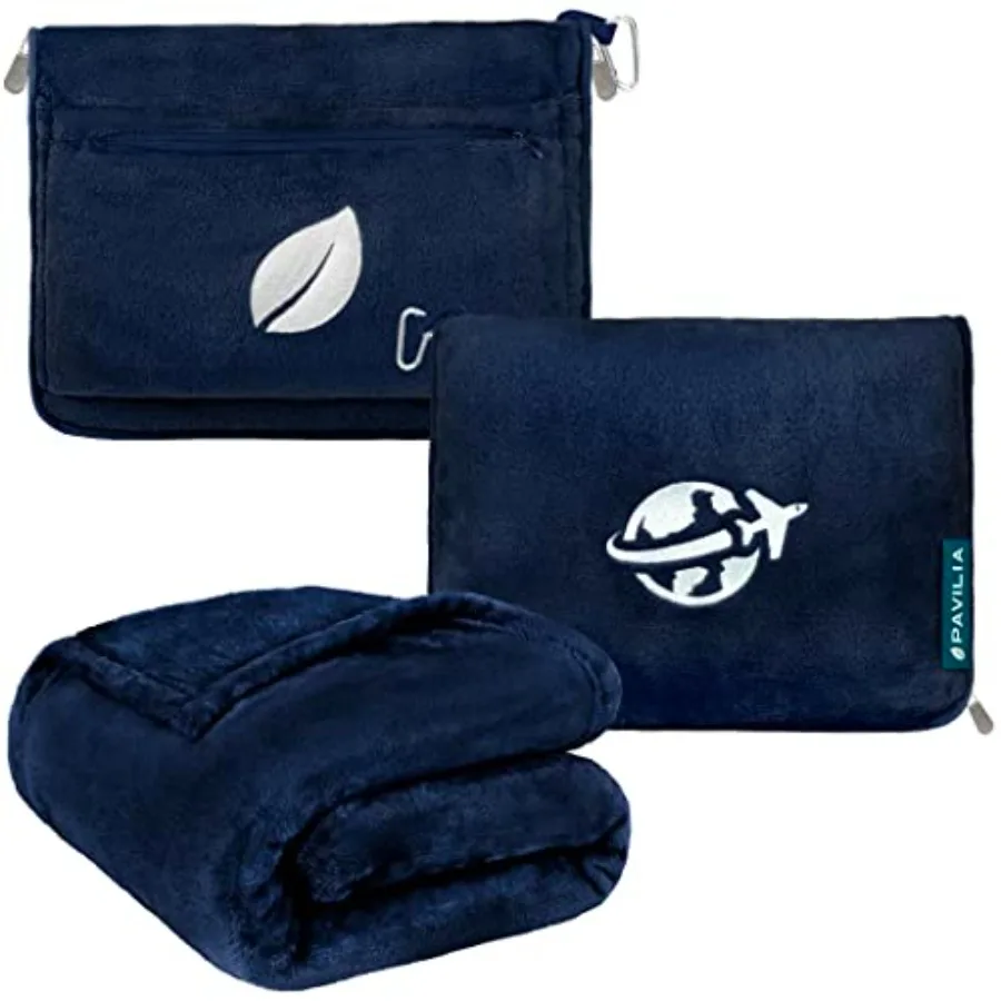 

Travel Blanket and Pillow, Arms Opening Airplane Blankets for Adults, Compact Plane Blanket with Arm Hole 2-in-1 Bag for Flight