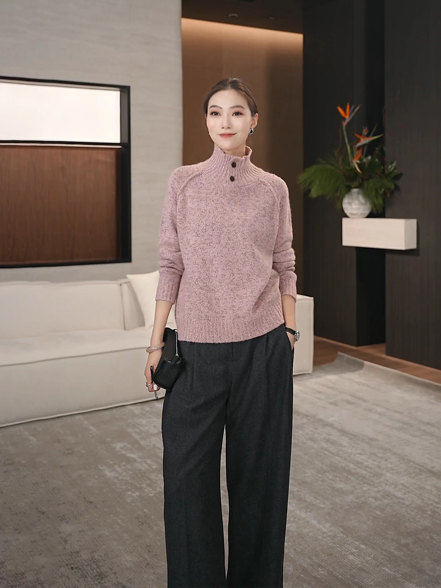 

Ladies Thiened Woolen Casual Pants Spring New Loose Drapey Straight Leg Long Trousers Comfortable Breathable l Waist
