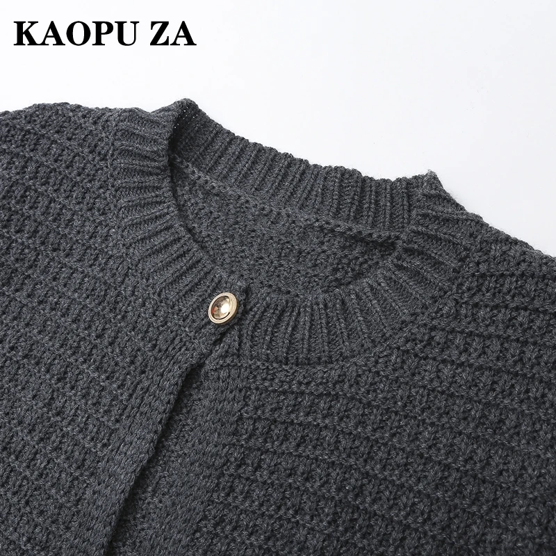 KAOPU ZA 2024 New Autumn Woman Casual O-Collar Long Sleeve Cardigan Jacket Female Vintage Solid Color Knit One Buttons Top Coat