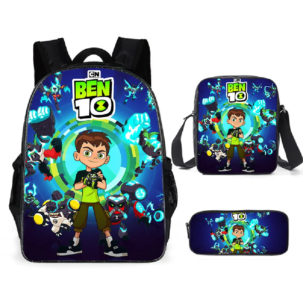Teenage Hacker Backpack Ben 10 Elementary School Backpack Anime Cartoon Backpack Shoulder Bag Pen Bag 3-Piece Set