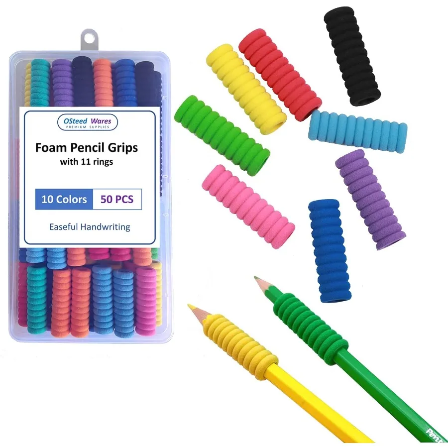 

50 Pcs Foam Peil Grips of 11 Rings for and Adults Handwriting 10 Colors Peil Holder Grippers for Relieving Fingers Mechanical P